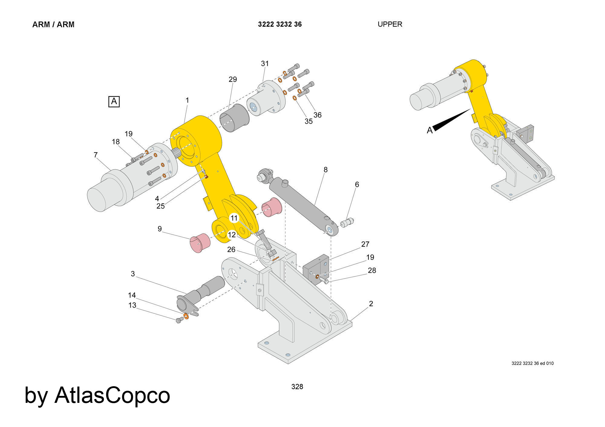 Der Atlas Copco / Epiroc 3222 3197 68 Drehzylinder